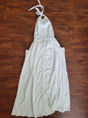 Mara Hoffman Swim White Organic Cotton Double Gauze Halter Backless Maxi Dress S